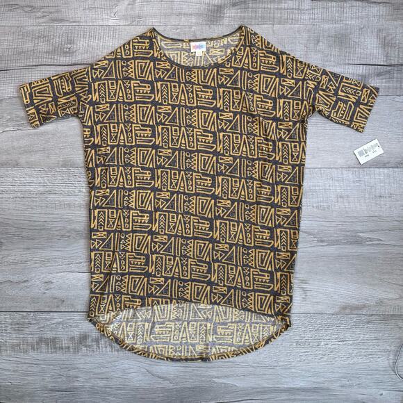 Lularoe Tunic 'Irma' Yellow/Gray Short Sleeve Crew Neck Top WMNS XXS Geometric - Picture 3 of 6